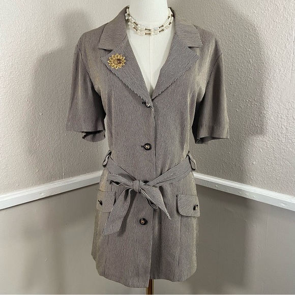 Vintage R&M Richards Blazer Dress Skirt Waist Tie Striped Size 14 Karen Kwong - Picture 11 of 11